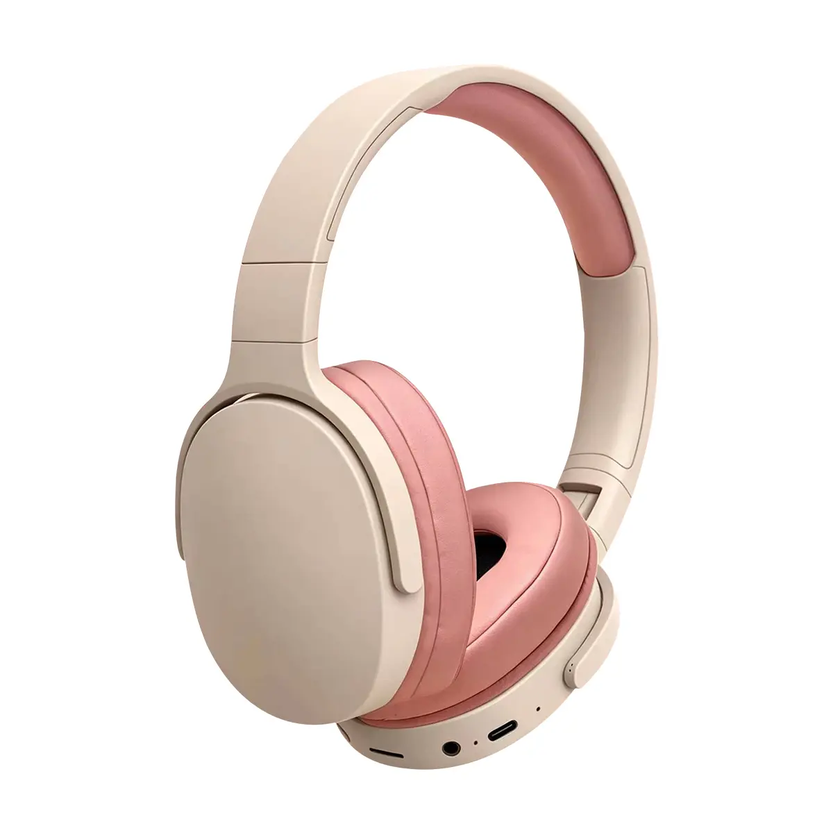 Over-Ear Active Noise Cancellation Bluetooth Headphones - Wireless/Wired Folding Frame Stereo Headset with Soft Earmuffs, Lightweight Design for Prolonged Wearing, 3.5mm Plug Cable, Type-C Connector, 12+ Hours Playback (Black/Pink) Tech Gadget
