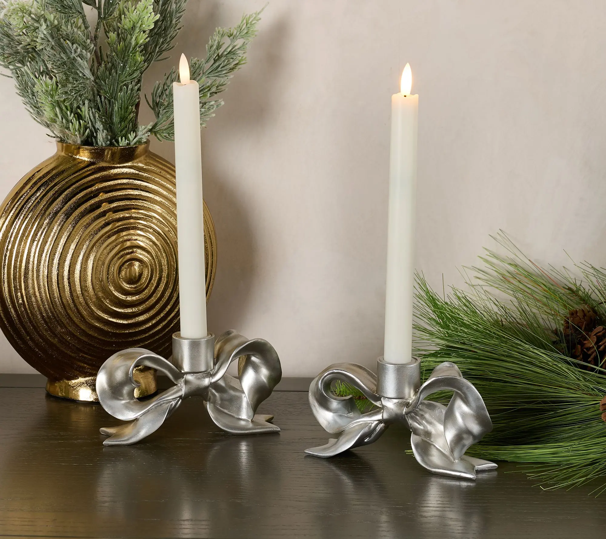 Set of 2 Bow Taper Candle Holders by Valerie