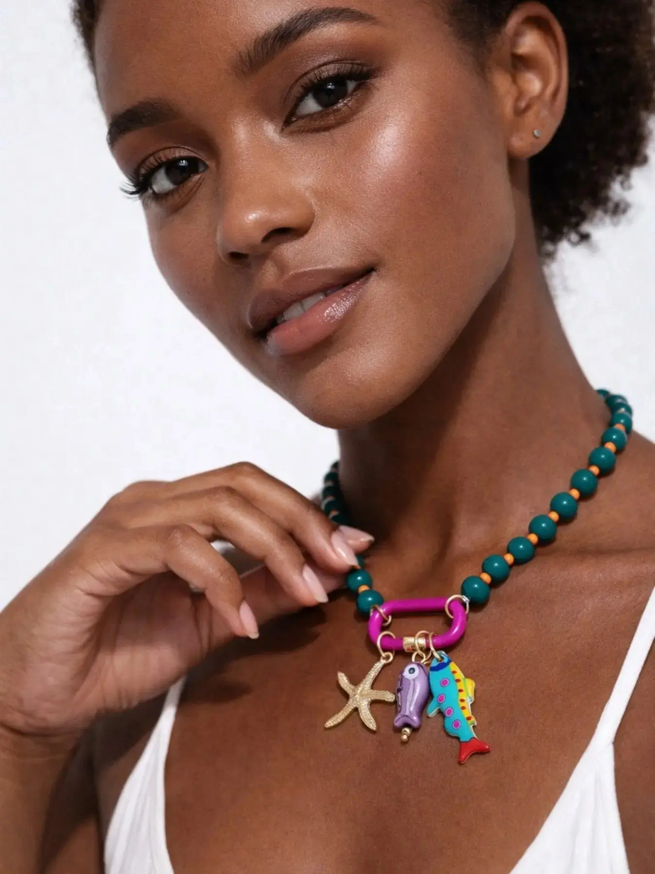 1pc Summer Beach Style Multi-Layer Decorative Beaded Necklace With Colorful Fish & Starfish Pendants, Boho Style Jewelry Suitable For Vacation And Beach Parties, Statement Necklace, Trendy Jewelry