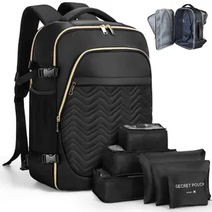 Color block Carry-On Travel Backpack with 6 Packing Cubes and Laptop Compartment - Personal Item, TSA-Friendly, Airline Approved Travel Bag for Hiking, Overnight, Weekend