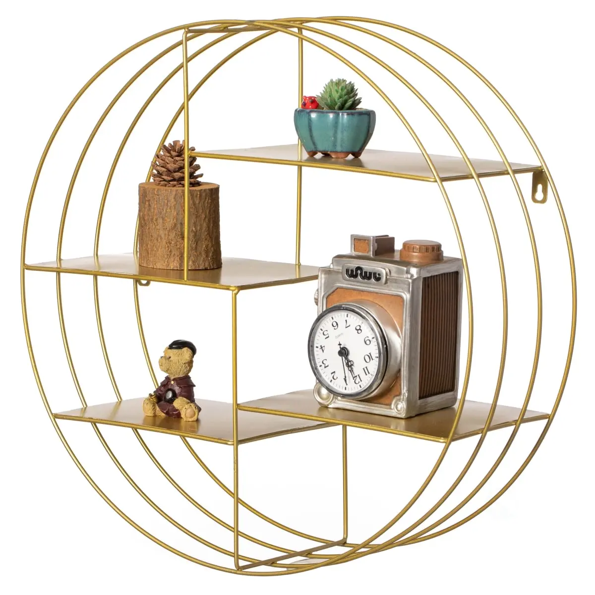 Vintiquewise QI004691.GD 4-Tier Gold Decorative Hanging Floating Shelves - Circular Shape Metal Frame Wall Mounting, Minimalist Industrial Look Open-Sides Organiser, No-Assembly-Required Rustic Kitchen Storage for Farmhouse Home