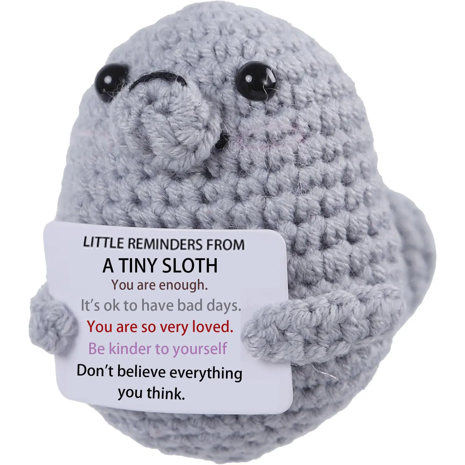 Handmade Positive Seal Crochet Plush, Emotional Support Stuffed Toy with Encouragement Card, Cute DIY Gift for Women Friends - Graduation Christmas Decor (Grey)