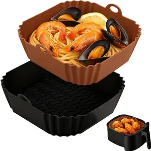 2 pieces of square silicone air fryer liners - 8-inch reusable air fryer pots - air fryer accessories - air fryer inserts for 4 to 7 QT oven and microwave accessories (black +gray)  Cooker Hood Metal Grease Filter