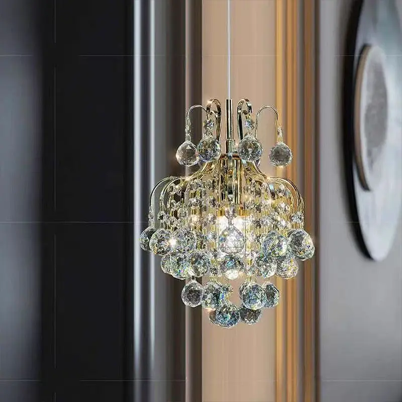 1-Light Pinecone Crystal Ball Pendant Light, Multi-tier Globe Luxury Hanging Ceiling Lamp For Living Room, Modern Kitchen Island Bedroom Entryway Bathroom Light Fixture, Golden Metal Mini Chandelier No Light Bulb
