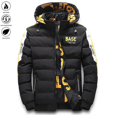 Men's Preppy Winter Casual Hooded Full-Zip Jackets - Lightweight, Fitted Cut, Quick-Detach Hood Zipper, Cold Weather Outerwear Top