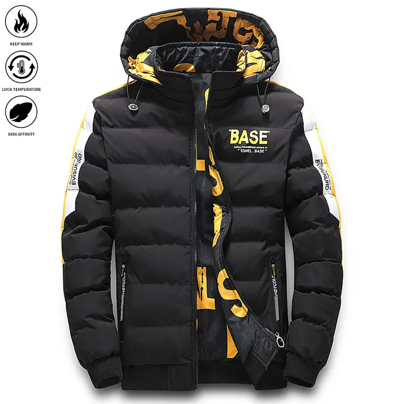 Men's Preppy Winter Casual Hooded Full-Zip Jackets - Lightweight, Fitted Cut, Quick-Detach Hood Zipper, Cold Weather Outerwear Top