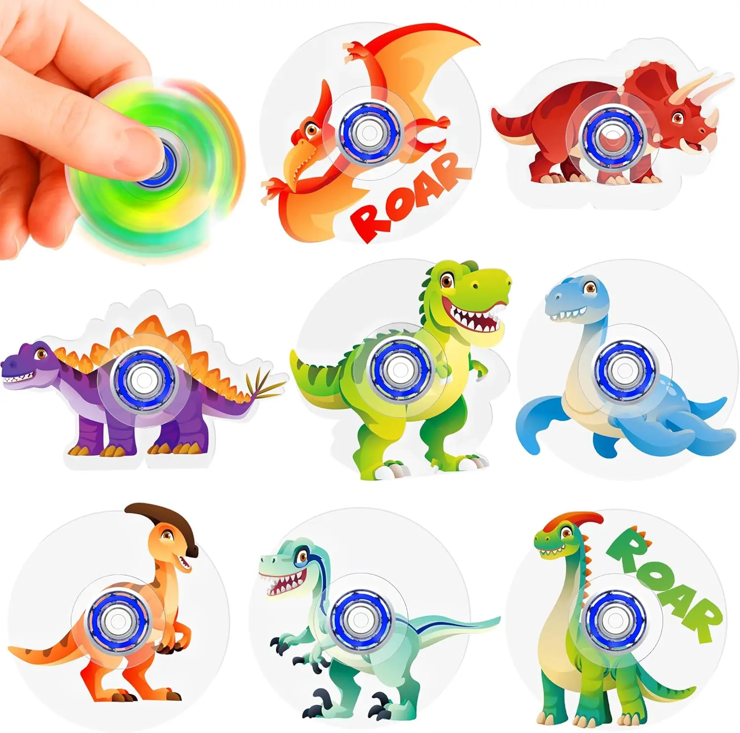 24-Pack Dinosaur Fidget Spinners - Dinosaur Party Favors, Anxiety & Stress Relief Toys for Kids, Bulk Goodie Bag Stuffers, Classroom Prizes, Anxiety Toy