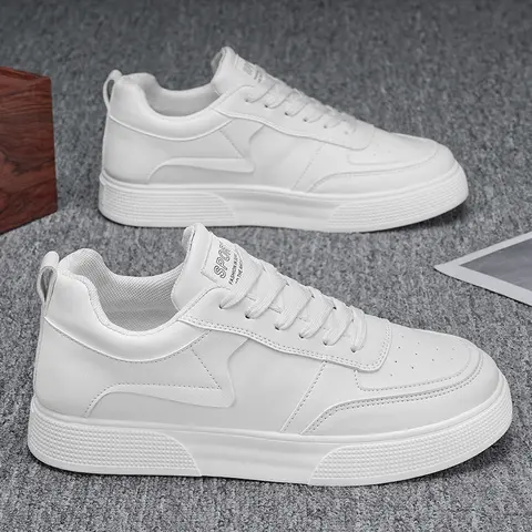 2026 Spring New Men's Low-Top Closed Leather Casual Sneakers - Waterproof, Non-Slip Flat-Base Walking Shoes with Laces, Breathable Korean Style Sports Training Daily Footwear