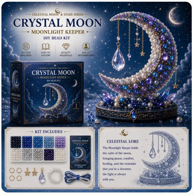 Guardian Owl DIY Bead Kit, Star Seer Moon & Stars Bead Craft Set, Handmade ecor Project with Beads, Charms, and Instructions, Creative Gift for Teens and Adults