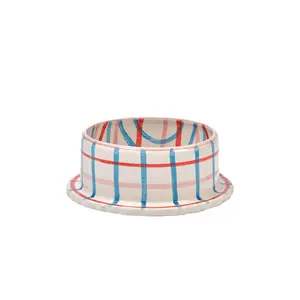 Damson Madder Hand Painted Ceramic Pet Bowl in Tulip Check