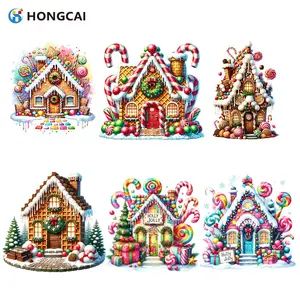 6-Piece Christmas Gingerbread House Heat Transfer Vinyl Set, DIY Material, DIY Fabric Stickers for T-Shirts Bags Hats, Durable Washable Decorations