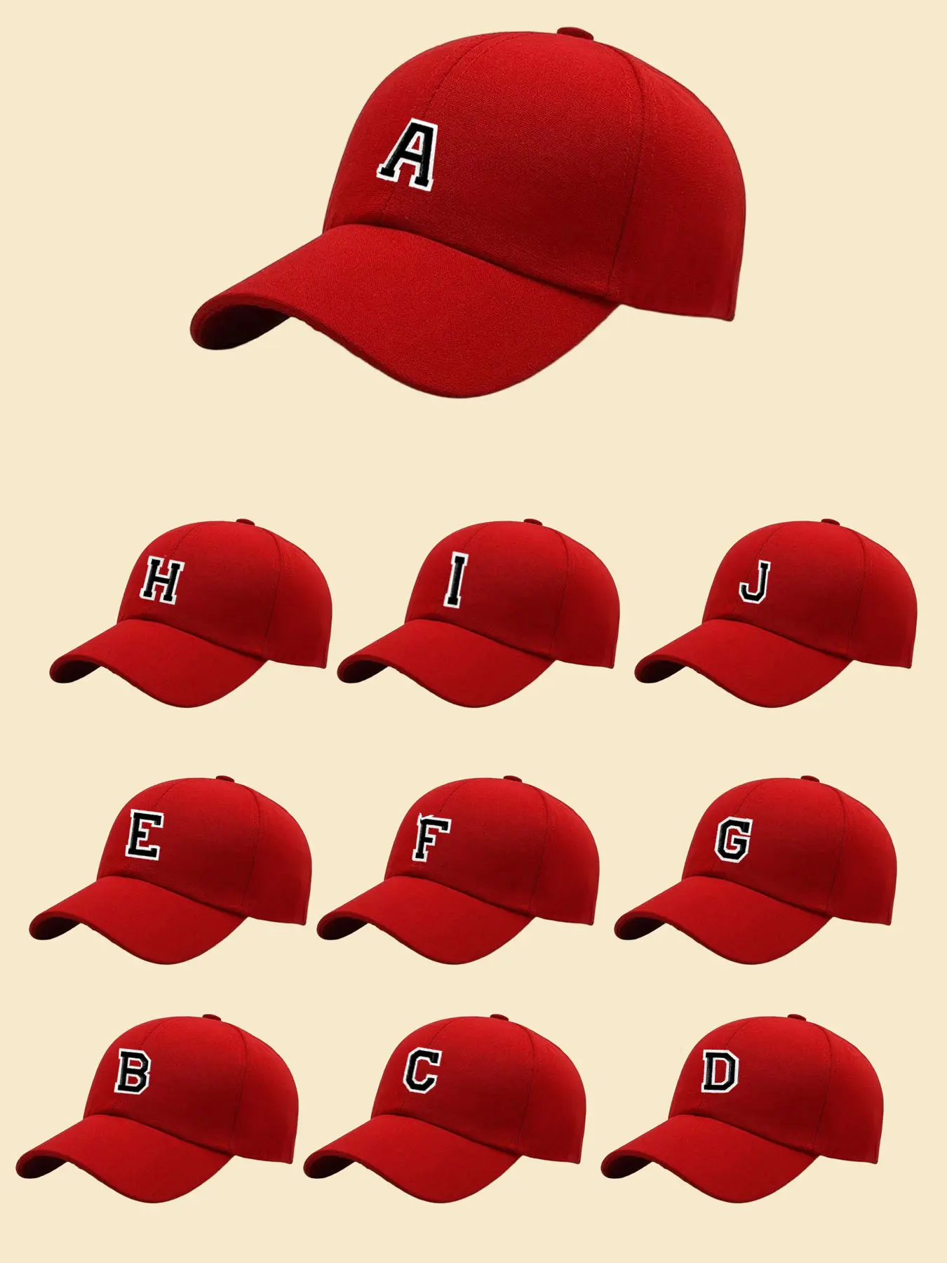 1PC Unisex A-Z Letter Red Baseball Cap, Fashion Hats, Lightweight Fashionable, Casual Wear, Perfect Daily Use, Trendy Accessory, Suitable for All Seasons