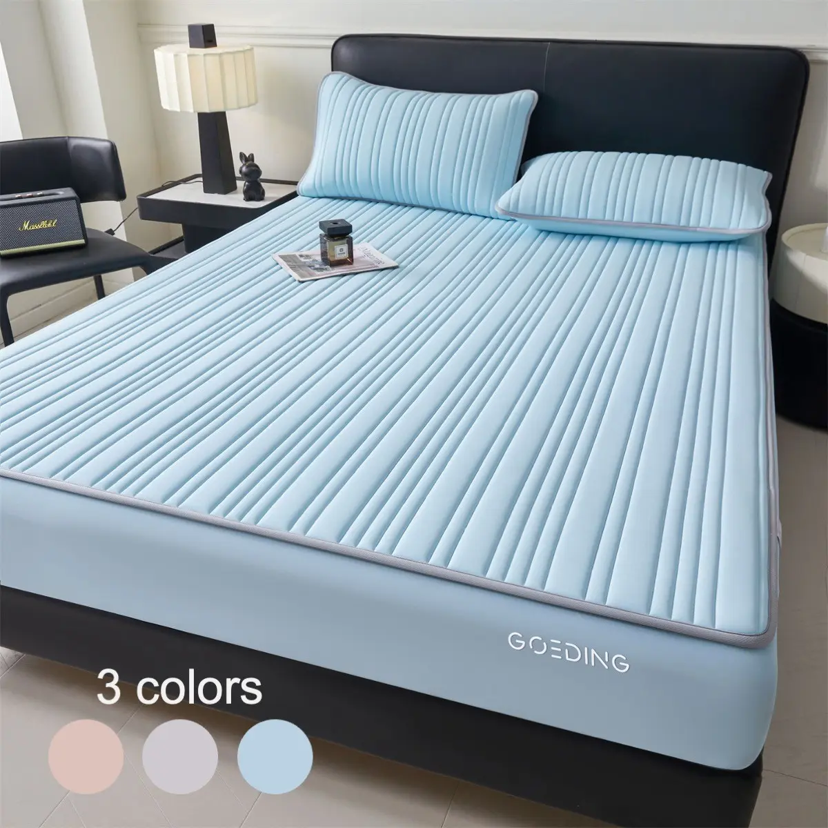 2/3pcs Cooling Silk Fitted Sheet Set with Pillowcases, Fully Elastic Non-Slip Mattress Protector, Soft Cooling Touch for Home & Apartment, Soft Breathable Sheet, Cooling Soft Sheets