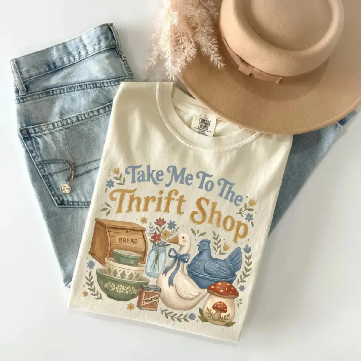 Comfort Colors Take Me To The Thrift Shop T-Shirt, Vintage Thrifting Graphic Tee, Funny Goose Design Shirt, Retro Shopping Lover Top, Garment Dyed Cotton Unisex Casual Gift