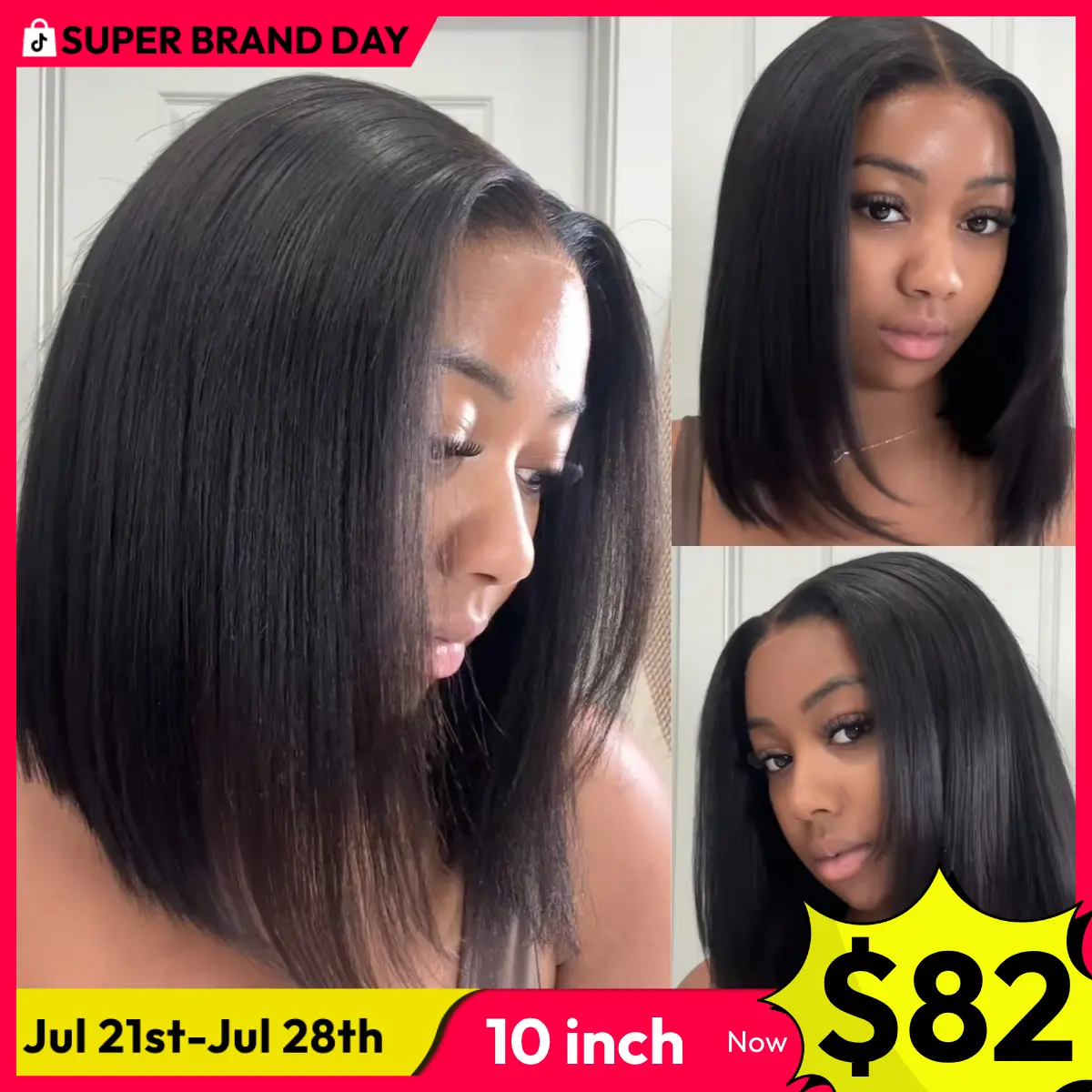 UNice Glueless Yaki Straight Short Bob Wig with Drawstring Pre-cut 7x5 HD Lace Human Hair Wigs with Bleached Knots Beginner Friendly Natural Hairline Summer Wig Super Brand Day