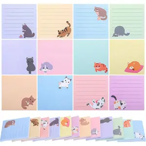 12 Pack  Sticky Notes Small  Notepad Funny Cute Kitty  Theme Memo Pads for Office School Supplies Christmas Party Favor Gifts, 600 Sheets in Total(Cute)
