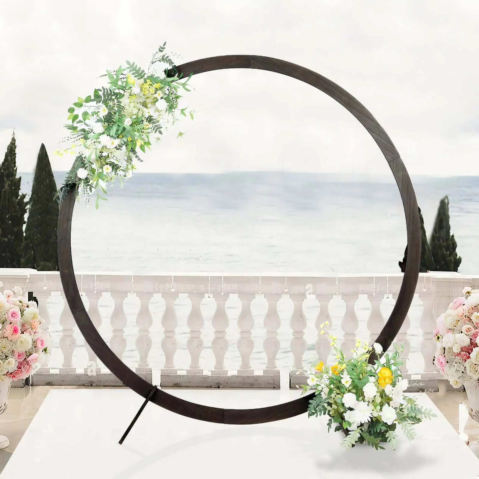 7.4ft Rustic Natural Brown Wooden Wedding Arch - DIY Round Customizable Stand Wedding Arched Backdrop, Tall Pole String Lights Festive Backdrops & Banners for Event Parties (DIY Kit Included), Tall Pole Festive Backdrops & Banners