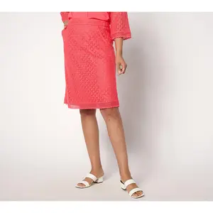 Isaac Mizrahi Live! Petite Crochet Knit Pull On Knee Length Skirt