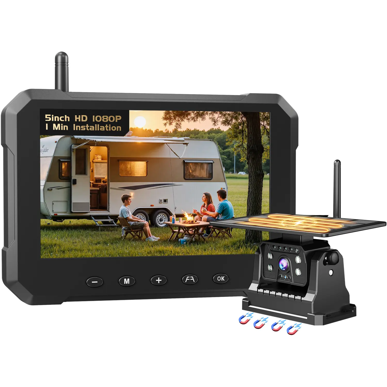 Magnetic Solar Wireless Backup Camera for Truck, 5 '' HD1080P No Wiring Rechargeable RV Backup Camera with Night Vision Function,  for RV, Trailer, Camper, Car, Farther's Day, Summervibes