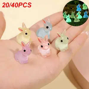 20/40 Glow-In-The-Dark Mini Bunny Resin Statues, Easter Party Decorations, Cute Home Decoration, Fairy Garden Crafts, Micro Landscape, Garden Sculptures Statues