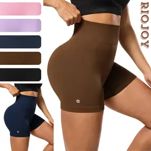 RIOJOY Workout Shorts 4 inch Women's 4D High-Waisted Gym Shorts for Women Scrunch Butt Lifting Short Back Hidden Pocket Yoga Shorts No Front Seam Solid Color Biker Shorts