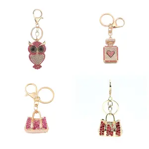 Luxury Rhinestone Keychain – Shiny Pink Purse, Red Bag, Owl & Perfume Charms, Sparkly Crystal Key Ring, Cute Bling Car Key Accessory, Aesthetic Y2K Style Gift for Women & Teen Girls