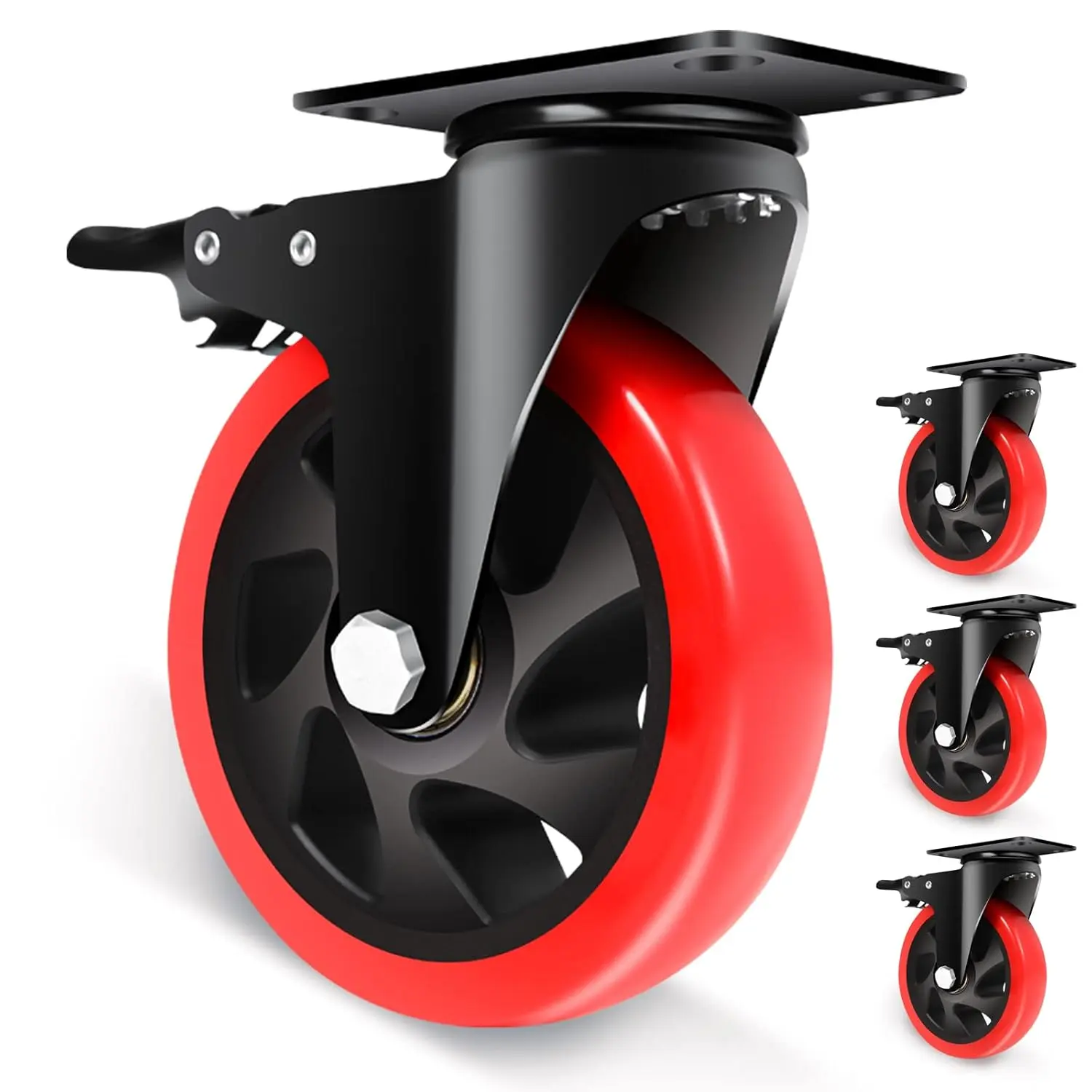 Swivel Caster Wheel for Cart, 5 Inch Industrial Casters Set of 4 - Heavy Duty Top Plate Casters with  2200 Lbs, 360  Polyurethane Wheels for Cart, Trolleys, Furniture, Equipment