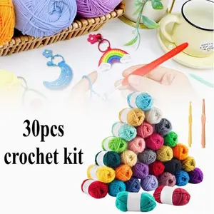 30 Pack Adult Crochet Kit | 1300 Yards 25G Mixed Color Acrylic Yarn, Crochet Thread with Hook Storage Bag for Crocheting Knitting