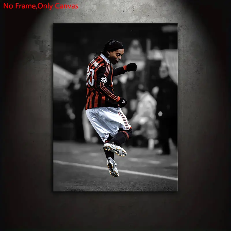1 piece/set frameless canvas painting print poster, selective color photography style art, Ronaldinho, a perfect gift for football culture enthusiasts, ideal gift for bedroom, living room, dorm hallway, kitchen, mural, wall decoration, room decoration