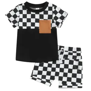 Toddler Baby Boy Girl Summer Clothes Checkerboard Plaid Short Sleeve T-Shirt Tops Shorts Set 2Pcs Checkered Outfits Set