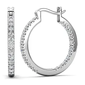 Margot 18k White Gold Plated 24mm Hoop Earrings with Simulated Diamond Crystals