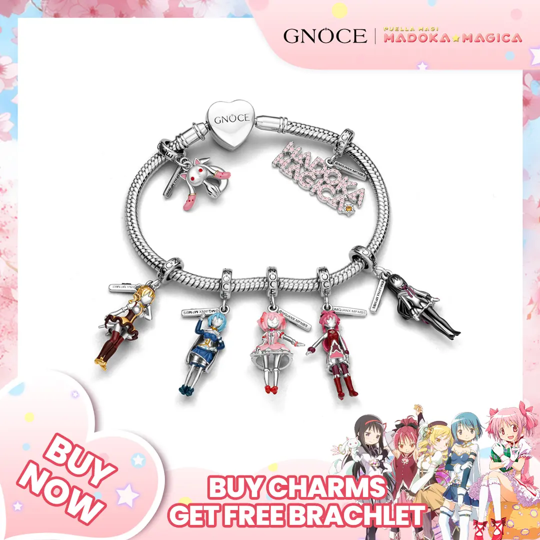 MULA S925 Sterling Silver & Enamel Madoka Kaname Dangle Charm, Officially Licensed Puella Magi Madoka Magica Anime Jewelry for Women, Fits Charm Bracelets, Trendy Fashionable Accessories, Anime Figure Bracelets & Bangles, Stackable Bracelets, All Seasons