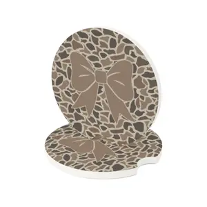 Old School Camo with Coquette Bow Soapstone Car Coaster, Hunting Gifts, Gifts for Her, Car Accessories