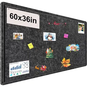 Large Bulletin Board, Foldable 60x36 Inches Cork Board Alternative, Large Felt Board Decorative Pin Board for Wall, Foldable Photo Board Self-Adhesive Vision Board with 36 Pushpins Dark Gray