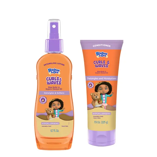 Ricitos de Oro Curls & Waves Curl Routine Set with Organic Coconut Oil – Detangle, Soften, Moisturize Kids' Curly Locks for Morning Routine, Hair Wash Day, Wavy, Bouncy Curls