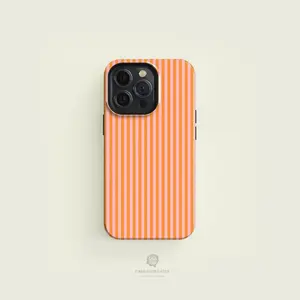 Striped Pink on Orange Tough For iPhone 17 16 15 14 13 12 11 Pro Max Phone Case