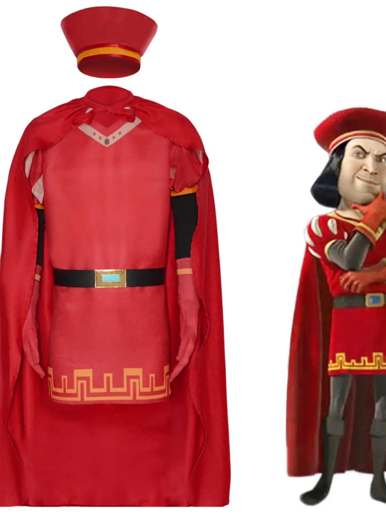 Lord Farquaad Cosplay Anime Costume Uniform Cloak Glove Hat Set Medieval Cosplay Halloween Party Red Unisex Outfit Clothes for Kid Women Men