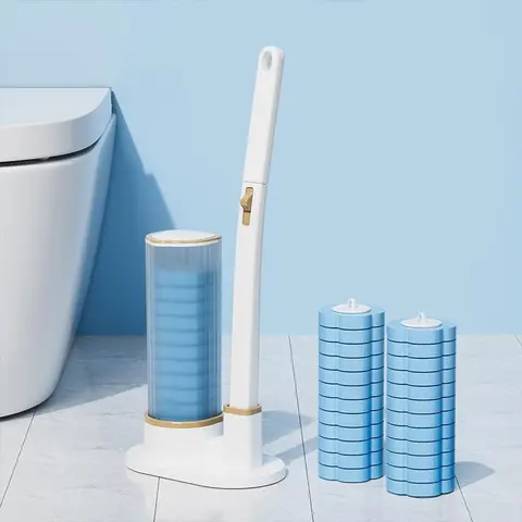 Toilet Brush Set, 1 Set Including 1 Count Long Handle Toilet Bowl Brush, with Disposable Replacement Brush Heads, Bathroom Cleaning Tool, Bathroom Brush Cleaner, Home Goods, Bathroom Toilet Tools