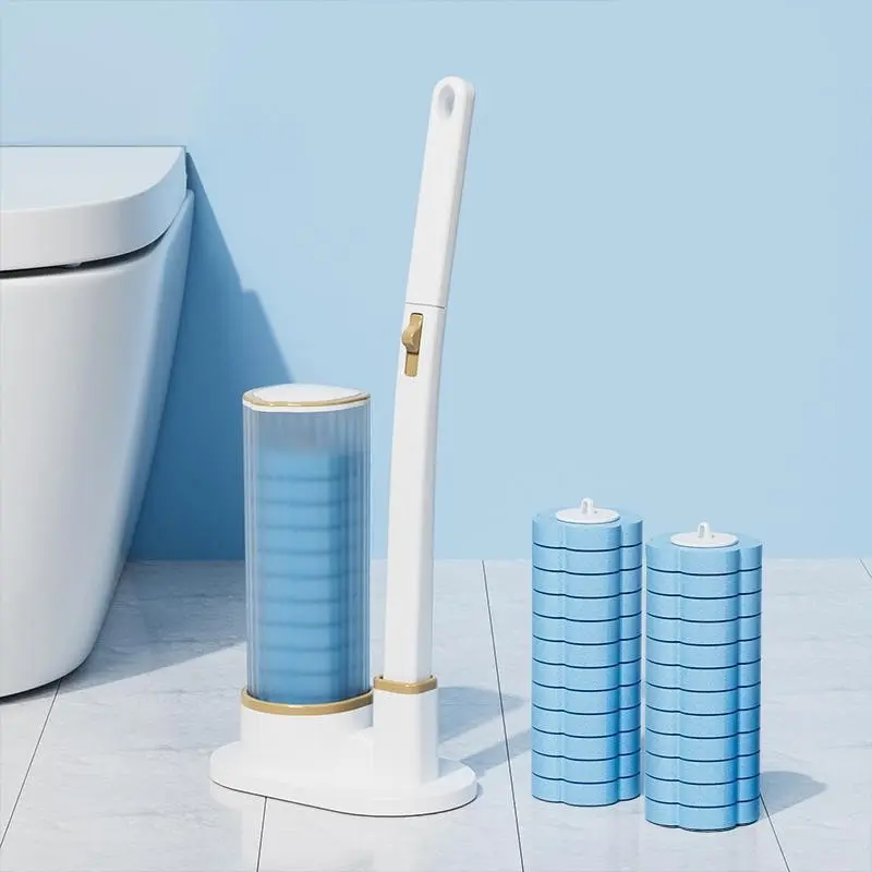 Toilet Brush Set, 1 Set Including 1 Count Long Handle Toilet Bowl Brush, with Disposable Replacement Brush Heads, Bathroom Cleaning Tool, Bathroom Brush Cleaner, Home Goods, Bathroom Toilet Tools
