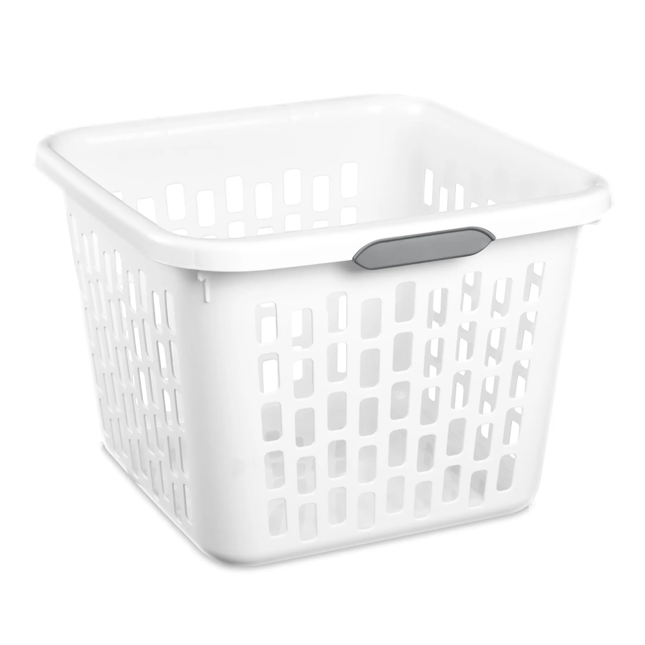 Sterilite Small 1.5 Bushel Square Plastic Laundry Basket with 2 Comfort Grip Handles, White.