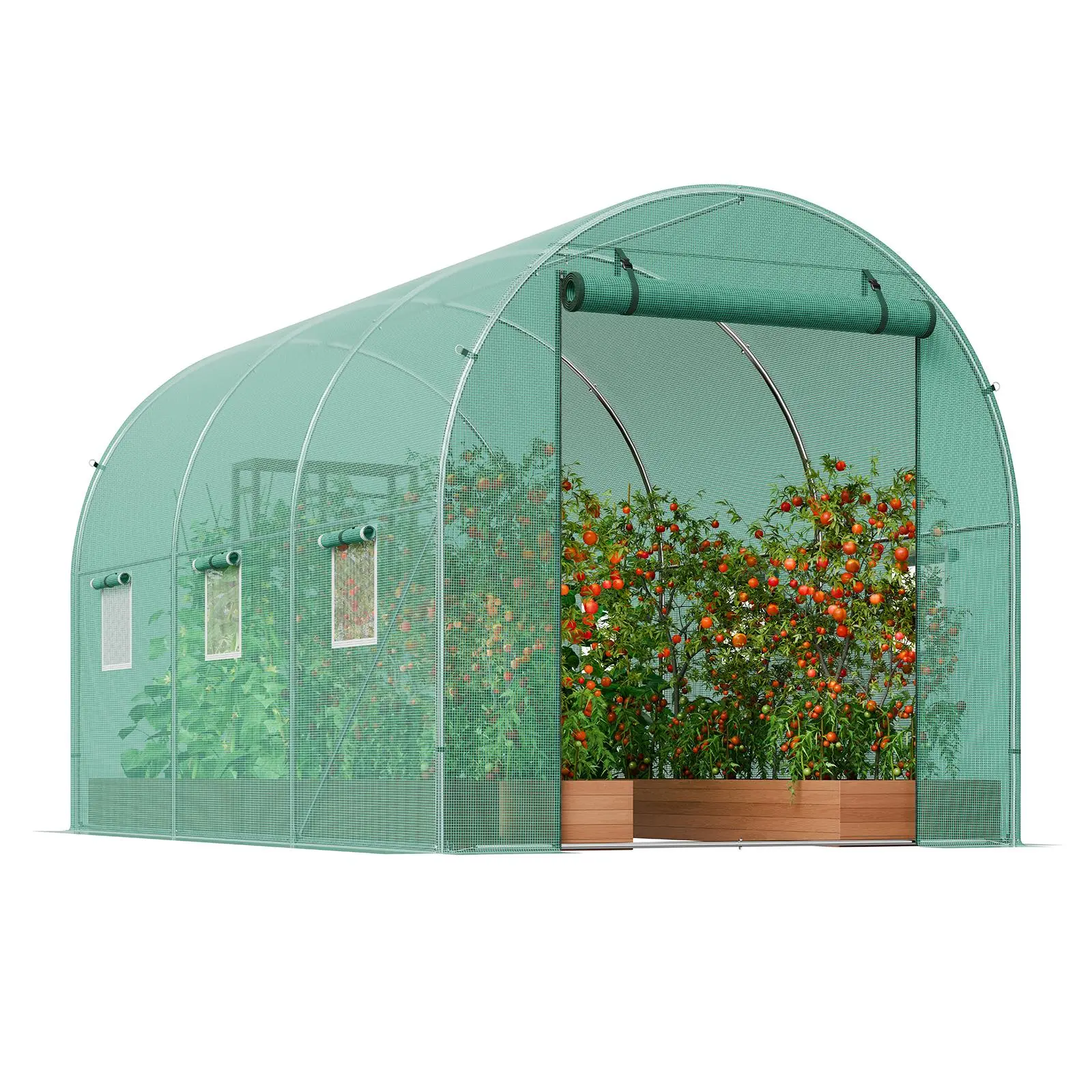 【Summerfinds】VEVOR Heavy Duty Walk-in Tunnel Greenhouse9.6x6.4x6.2 ft Hoop House Hot HouseGalvanized Steel FrameGreen PE CoverRoll-up Zipper Door6 Windows for Outdoor Garden Supplies UseHeavy Duty Greenhouse, Heavy Duty Greenhouse