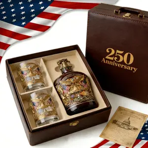 250th Year Whiskey & Wine Set, Traditional American 250th Anniversary Glass Bottles for Scotch, Bourbon, Wine – perfect as a Father's Day gift, collectible barware or table display, and an ideal gift for Independence Day
