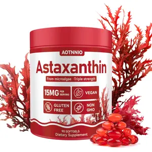 Astaxanthin 15mg Antioxidant Dietary Supplement, 90 Gluten-Free Vitamins Softgel Capsules , Fresh Microalgae Source, Eye & Joint Support, Non-GMO