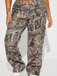 Bree Camo Stretch Cargo Jean - Olive/combo