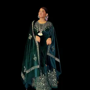 Premium Velvet Women's Outfit with Long Sleeve Trade Work, Size 40, Casual Style - Womenswear