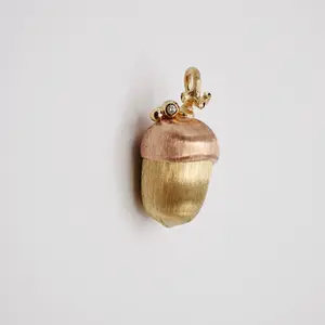 18K Yellow and Rose Gold Diamond Acorn Pendant
