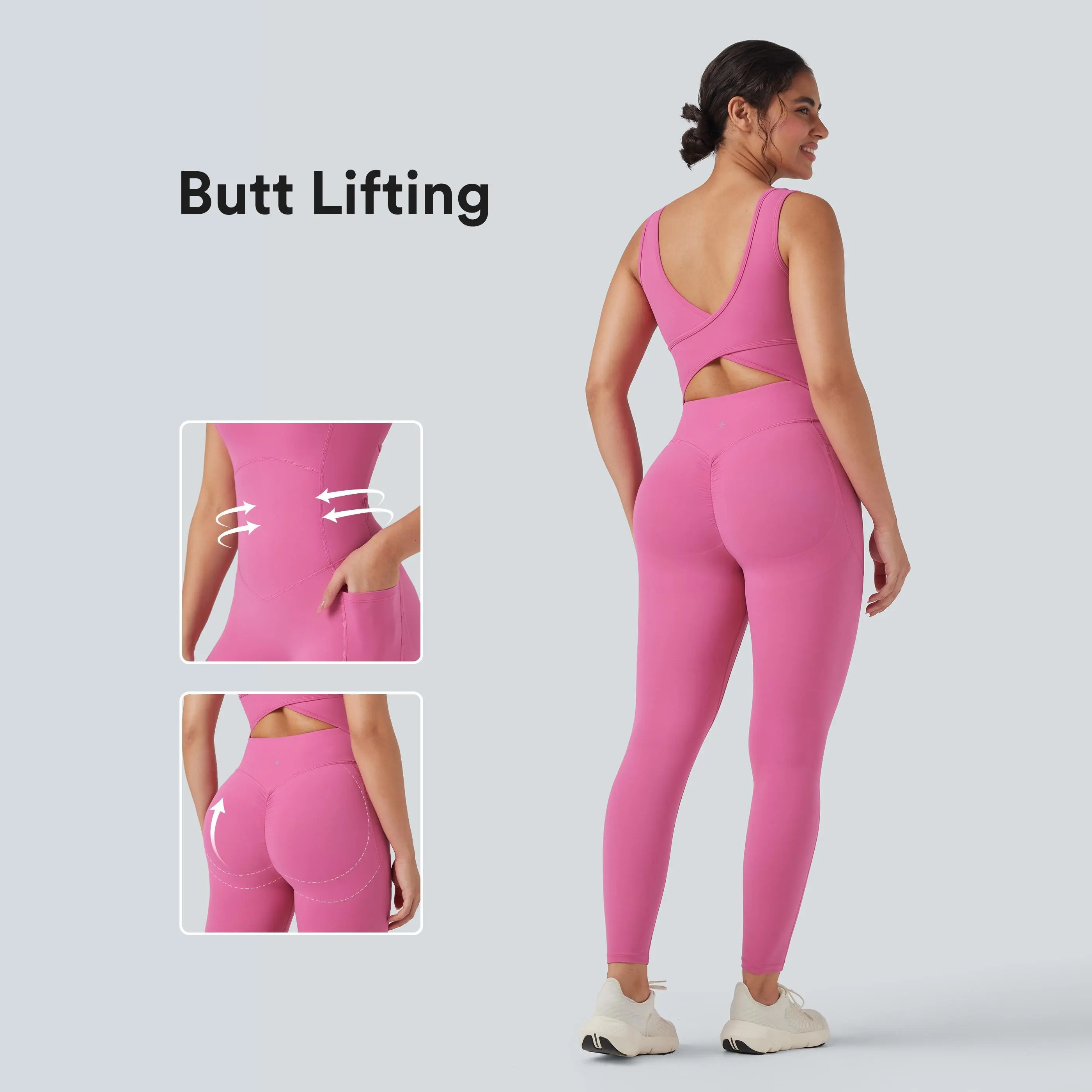 Halara UltraSculpt™ V Neck Tummy Control Butt Lifting Workout Jumpsuit with Pockets