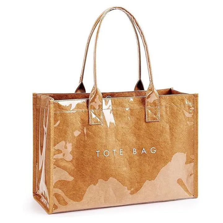 Vintage Letter Tote Bag for Women Clear Overlay Large Capacity Minimalist Shoulder Handbag for Work Travel & Everyday