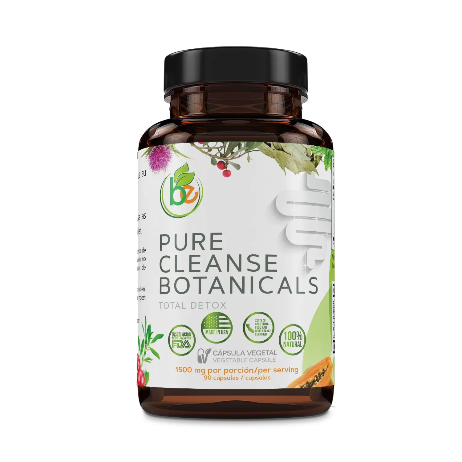 Pure Cleanse Detox-90 Vegetable Capsules –Advance Digestive,Gut & Colon Support w/Senna,Ursi,Alfalfa,Boldo, Papaya,Milk Thistle & Probiotics,1500mg per Serving,100% Natural Formula–by BexpertsUSA