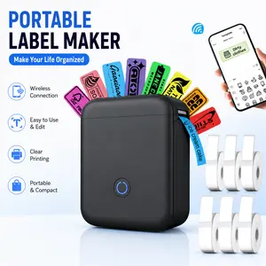 Thermal Label Printer, Mini Pocket-Sized Wireless Label Maker with 6 Rolls of Paper, Compatible with iOS & Android Devices, Ideal for Home Organisation & Kitchen Pantry Use